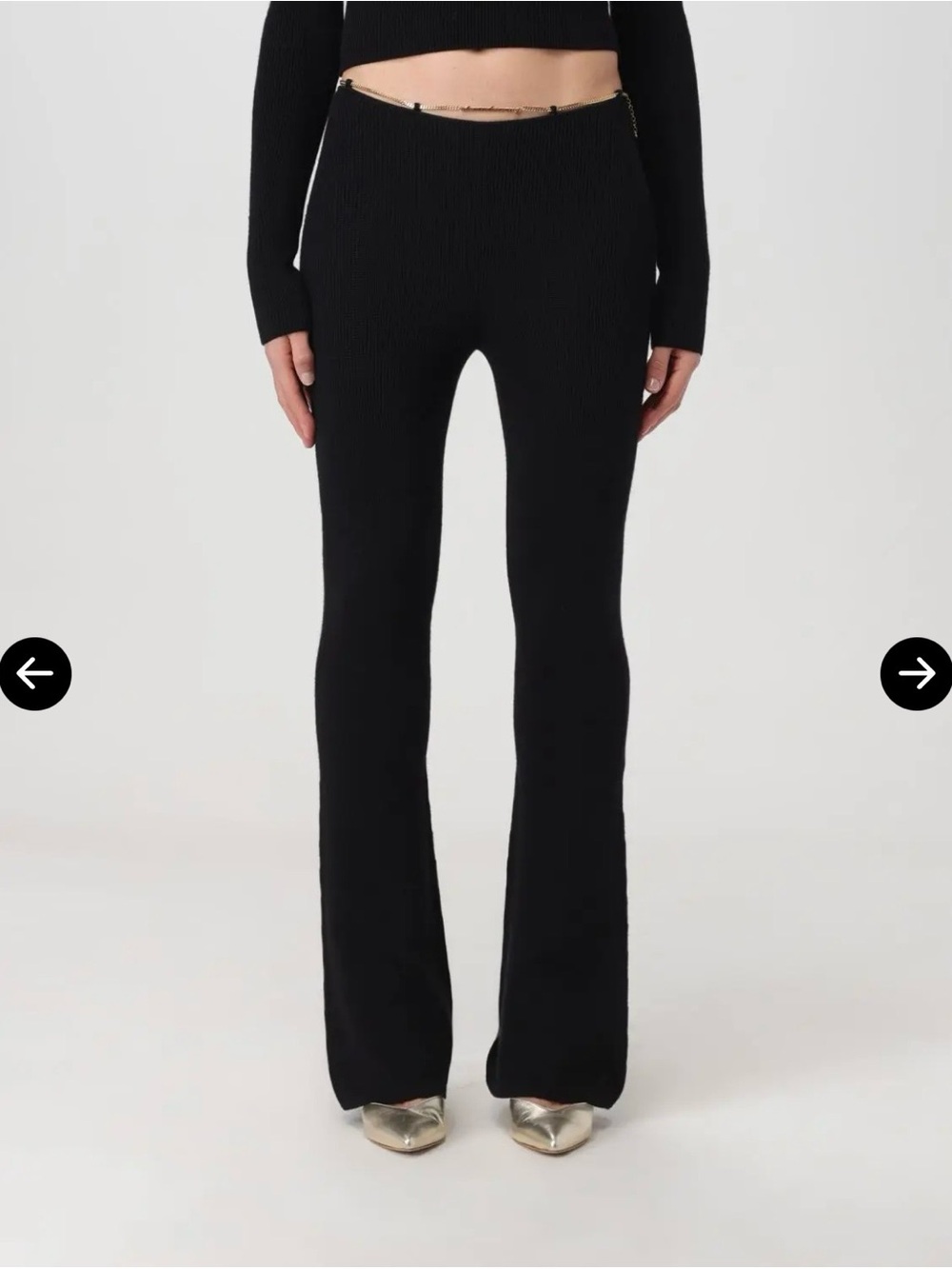 Alexander Wang Black Ribbed Flare Chain Link Knit Wool Trousers